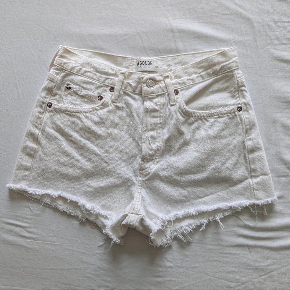 Agolde Parker Button Fly White Distressed Jean Shorts